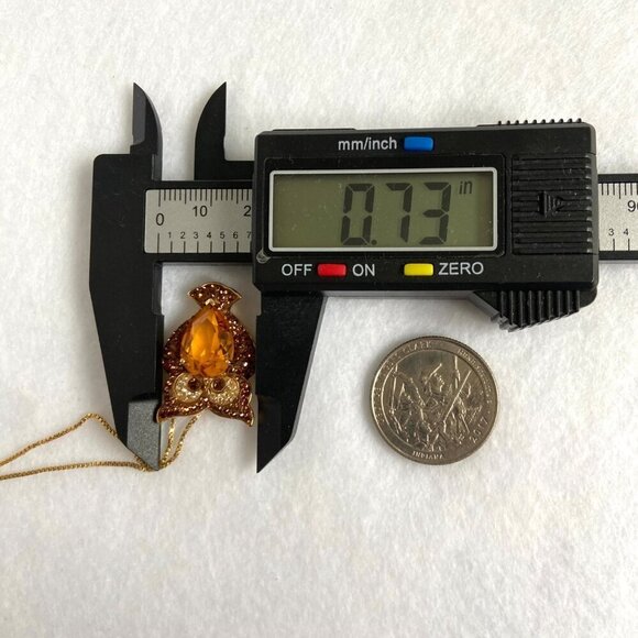 Gold Vermeil Sterling Silver 925 Brown Orange Rhinestone Owl Pendant Necklace - Picture 16 of 16